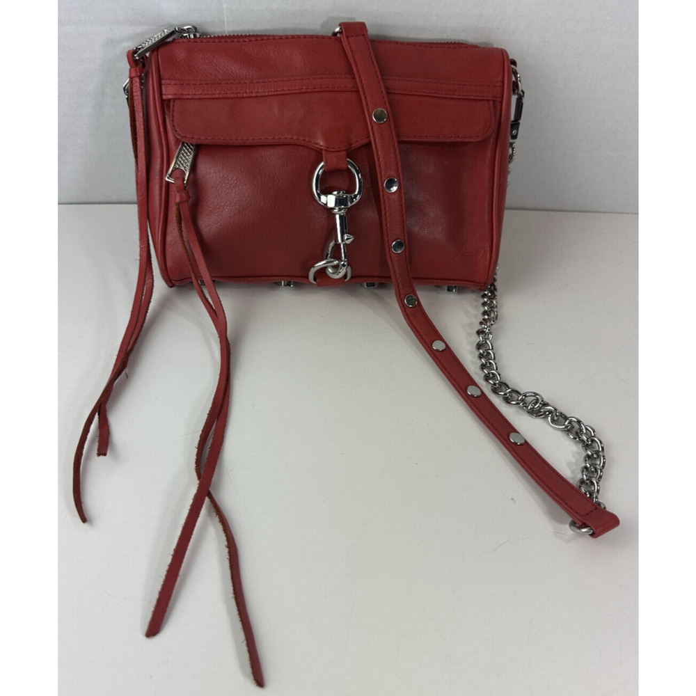 Rebecca Minkoff Mini Mac Crossbody Bag Red Leather Purse Chain Strap Studded - Picture 4 of 16